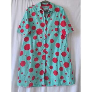 Perlavera Womens Aqua Blue Red Polka Dot Courtney Dress Large